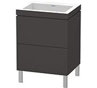 L-Cube Duravit vasque LC6936N8080 60 x 48 cm, sans trou pour robinet, graphite super mat, 2 coulissants, au sol