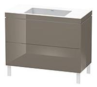 L-Cube Duravit vasque LC6938N8989 100 x 48 cm, sans trou pour robinet, gris flanelle brillant, 2 coulissants, sur pied