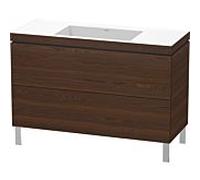 L-Cube Duravit vasque LC6939N6969 120 x 48 cm, sans trou pour robinet, noyer brossé, 2 coulissants, au sol