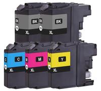 L’emballage multiple compatible avec le Brother LC-12EBK contient 2xBK, 1xM, 1xY, 1xC