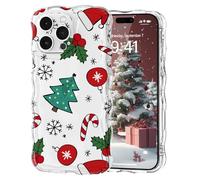 L-FADNUT Coque pour iPhone 16 Pro Max Motif de Noël Transparente | Vagues de Bou s Mince Mignon Silicone Case Antichoc Coque de Protection Motif avec Canne
