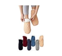 (L for EU Size 43-45,Beige)1 Pair Woven And Velvet Indoor Socks Slippers, Indoor Floor Non-slip Thermal Socks, Bye To Numbness, Swellin