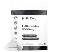 L-Glutamine 5000 mg pour 5 mois de traitement. 750 grammes d'Acide Aminé Glutamine, 100% Végétalien, en Poudre et Sans Saveur. Fabriqué en Europe par HIVITAL