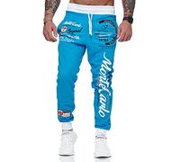 L.gonline Pantalon de jogging long pour homme,100 % coton,Pantalon de sport confortable,Poignets en maille côtelée,Fitness,Cordon de serrage,Bas de jambe étroits, turquoise/blanc, XXXL
