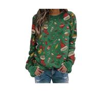 (L,Green Christmas Tree)Women Christmas Printed Long Sleeve Novelty Sweatshirt Xmas Party Casual Loose Pullover T-Shirt Tops