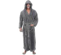 (L, grey) Men's Bathrobes, Resort Hotel Home Spa Terry Fleece Plush Long Hooded Robe