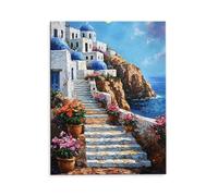 L 'Île Santorin Peinture Numero pour Adulte, DIY Peinture Numero d'art Acrylique pour Débutants Facile sur Toile 70x90 cm avec Pinceaux, Toile Peintures Pour la Decor de la Maison (sans Cadre) i-858