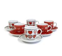 l&j Lot de 6 tasses à café avec soucoupe colorées, service Moka tasse à café expresso en porcelaine céramique avec poignée lavables au lave-vaisselle, verres réutilisables pour Cappuccino Lait Thé