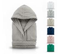 l&j Peignoir à capuche unisexe beige 100% coton en tissu éponge doux et absorbant avec poches ceinture crochet pour le bain douche sport (FR/ES, Numérique, 40, Taille normale, Taille normale, Gris)