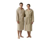 l&j Peignoir à capuche unisexe beige 100% coton en tissu éponge doux et absorbant avec poches ceinture crochet pour le bain douche sport (FR/ES, Numérique, 42, Taille normale, Taille normale, Beige)