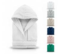 l&j Peignoir à capuche unisexe beige 100% coton en tissu éponge doux et absorbant avec poches ceinture crochet pour le bain douche sport (FR/ES, Numérique, 38, Taille normale, Taille normale, Blanc)