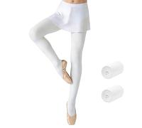 L&K 27261 Lot de 2 collants de danse pour fille 80 deniers Tailles 86-170 Collants de danse avec ceinture confortable Opaques et durables, 2 pièces blanches, 146-152