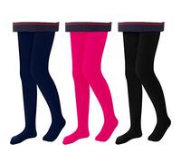 L&K-II Collants Thermiques fille Collants enfants avec Doublure hiver Chaud Opaque Douillet seamless Treggings taille Haute Collant multicolore 4611 Noir+Rise+Bleu marine 122-128