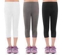 L&K-II Enfants Filles Leggings 3/4 Filles Pantalons Pantalons Capri en vêtements d'école en Coton 146-152 2723 Noir+Blanc+Gris