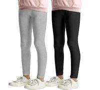 L&K-II Enfants Leggings de Base Uni Couleur Filles Pantalons de Danse bébé Leggings Fitness Pantalon Coton 2708 Noir+Gris-116