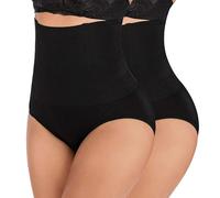 L&K-II Femme Culotte Gainante Ventre Plat Gaine Amincissante Invisible Taille Haute Culottes Sculptantes Stretch Slip Panty Minceur Shapewear Body Shaper,Lot de 2 Noir XS/S