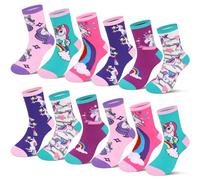 L&K-II Lot de 12 Chaussettes en Coton pour Enfants Filles Chaussettes pour Enfants à Motif Licorne Multicolores Automne Hiver 2883 Taille 23-26