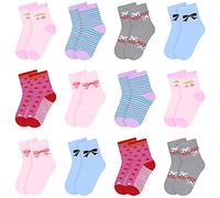 L&K-II Lot de 12 Chaussettes enfants filles en coton motif mignon coloré automne hiver 2808 35-38