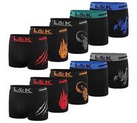L&K Lot de 10 Boxers pour Hommes rétro sous-vêtements en Microfibre Caleçon de Sport Différents Motifs Noir 1213 BL S/M