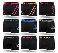 L&K Lot de 10 caleçons Homme sous-vêtement Microfibre rétro Short Couleur Noire avec Motifs Mixtes 1202 BL S/M