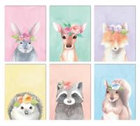 L & O Goods Lot de 6 affiches pour décoration murale de chambre d'enfant - Motifs animaux de la forêt - Impressions d'aquarelle pour bébé garçon et fille - 20,3 x 25,4 cm