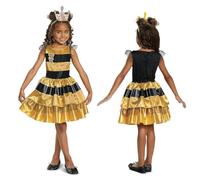 L.O.L Surprise - Déguisement Enfant Queen Bee avec Robe Dorée à Volants et Détails Authentiques - Taille S (4 à 6 Ans) - Licence Officielle - Costume pour Filles, Halloween, Cosplay et Carnaval