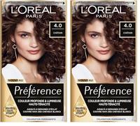 L’ORÉAL PARIS - Coloration Cheveux Permanente - Longue Durée & Lumineuse - Couvre 100% des Cheveux Blancs - Préférence - Nuance : Tahiti (4.0) - Châtain (Lot de 2)