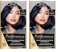 L’ORÉAL PARIS - Coloration Cheveux Permanente - Longue Durée & Lumineuse - Couvre 100% des Cheveux Blancs - Préférence - Nuance : Manhattan (1.1), Noir Glacé Intense (Lot de 2)