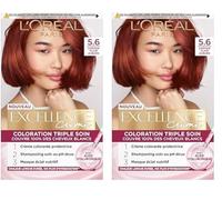 L’ORÉAL PARIS - Coloration Cheveux Permanente Triple Soin - Couvre 100% des Cheveux Blancs - Excellence Crème - Nuance : Châtain Auburn (5.60) (Lot de 2)