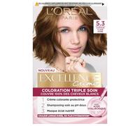 L’ORÉAL PARIS - Coloration Cheveux Permanente Triple Soin - Couvre 100% des Cheveux Blancs - Excellence Crème - Nuance : Châtain Clair Doré (5.3)