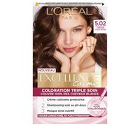 L’ORÉAL PARIS - Coloration Cheveux Permanente Triple Soin - Couvre 100% des Cheveux Blancs - Excellence Crème - Nuance : Châtain Clair Givré Marron (5.02)