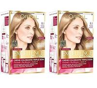 L’ORÉAL PARIS - Coloration Cheveux Permanente Triple Soin - Couvre 100% des Cheveux Blancs - Excellence Crème - Nuance : Blond Clair Cendré (8.10) (Lot de 2)