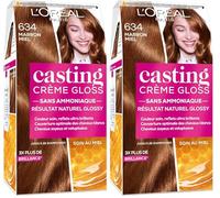L’ORÉAL PARIS - Coloration Cheveux Semi-Permanente Ton sur Ton - Couleur Soin Gloss - Sans Ammoniaque - Casting Crème Gloss - Nuance : Marron Miel (634) (Lot de 2)