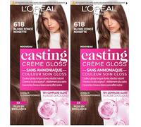 L’ORÉAL PARIS - Coloration Cheveux Semi-Permanente Ton sur Ton - Couleur Soin Gloss - Sans Ammoniaque - Casting Crème Gloss - Nuance : Blond Foncé Noisette (6.18) (Lot de 2)