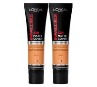 L’Oréal Paris Infaillible Fond de Teint Liquide 32H Matte Cover SPF 25 Waterproof Haute Couvrance Hydratant Tenue Longue avec 4% Niacinamide Teinte 310 Warm Undertone - 2 Flacons de 30 ml