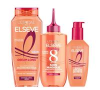L’ORÉAL PARIS - Routine Soins Capillaires Cheveux Longs - Longueurs réparées - Kératine Végétale & Huile de Ricin - Shampooing, Soin Magique 8 secondes, Crème Sauveuse de Pointes - Elseve Dream Long