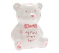 L & P Home & Gifts My First Teddy Bank, céramique, Blanc, Rose, 12 x 8 x 10 cm