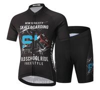 L PATTERN Ensemble Maillot et Cuissard Cycliste Enfant Tenue Vélo Respirante avec Coussin 3D Short et Haut pour Garçon, Planche de Rue, 8-9 ans