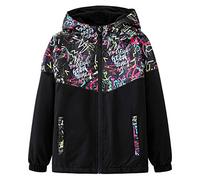 L PATTERN Manteau Fille Veste Imperméable et Coupe-vent Trench-coat Enfant Blouson à Capuche pour Printemps et Automne, Noir, 160/12-13 Ans
