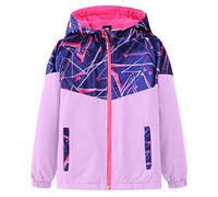 L PATTERN Manteau Fille Veste Imperméable et Coupe-vent Trench-coat Enfant Blouson à Capuche pour Printemps et Automne, Violet, 160/12-13 Ans