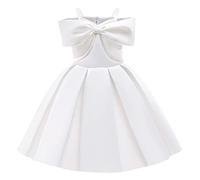 L PATTERN Robe Demoiselle d’Honneur Fille de Couleur Unie Robe de Princesse de Sling d’Été Robe Cérémonie Enfant pour Baptême Communion, Blanc, 120/5-6 Ans