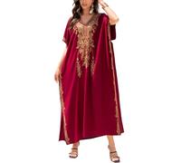 L-Peach Blouse de nuit brodée, fente latérale, caftans, turc, plage, caftan, robe de bain, cache-maillot, rouge, Taille unique