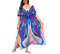 L-Peach Chemise de nuit pour femme à imprimé ethnique - Robe de plage - Kimono maxi caftan surdimensionné, Multicolore 10., Taille unique
