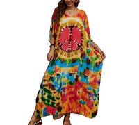 L-Peach Femme Kaftan Maxi Robe de Plage Longue Caftan Boheme Cardigan Kimono