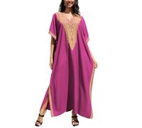 L-Peach Femmes Robe longue caftan brodée pour la plage - Vêtement de détente à domicile - Robes amples pour se couvrir, Taille unique