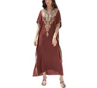 L-Peach Femmes Robe longue caftan brodée pour la plage - Vêtement de détente à domicile - Robes amples pour se couvrir, Taille unique