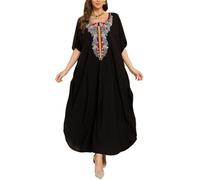 L-Peach Femmes Robe longue caftan brodée pour la plage - Vêtement de détente à domicile - Robes amples pour se couvrir, Noir A1, Taille unique