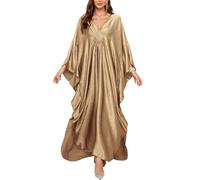 L-Peach Femmes Robe longue caftan brodée pour la plage - Vêtement de détente à domicile - Robes amples pour se couvrir, Beige A2, Taille unique