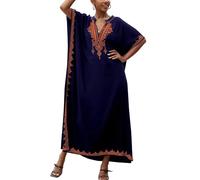 L-Peach Femmes Robe longue caftan brodée pour la plage - Vêtement de détente à domicile - Robes amples pour se couvrir, Taille unique