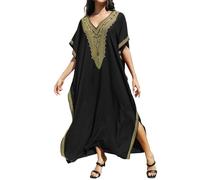L-Peach Femmes Robe longue caftan brodée pour la plage - Vêtement de détente à domicile - Robes amples pour se couvrir, B3 noir., Taille unique
